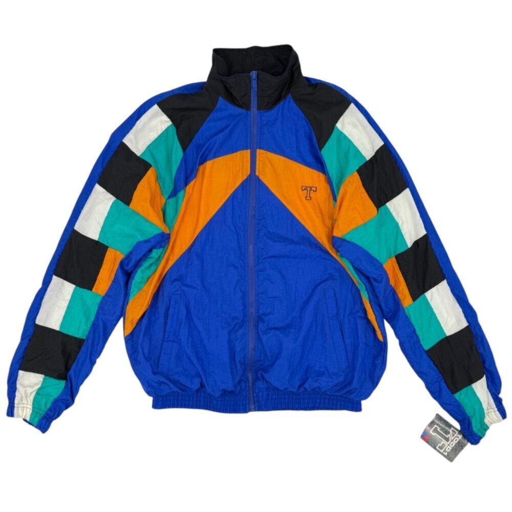 NWT Vintage 80s Todd1 Color Block Windbreaker Track Jacket Sunset Blue Large T